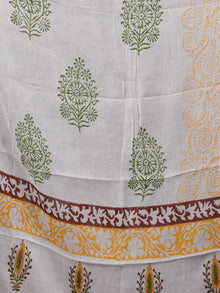 White Yellow Green Hand Block Printed Cotton Suit-Salwar Fabric With Chiffon Dupatta (Set of 3) - SU01HB373