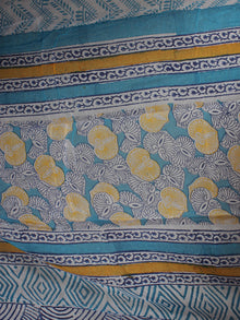 Arctic Blue White Yellow Hand Block Printed Cotton Suit-Salwar Fabric With Chiffon Dupatta - S1628164