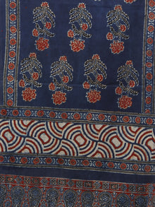 Indigo Maroon Ivory Black Mughal Nakashi Ajrakh Hand Block Printed Cotton Stole - S63170161