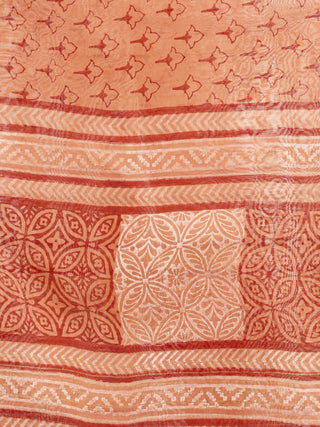Apricot Orange Red Chanderi Hand Block Printed & Hand Painted Dupatta - D04170256