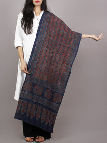 Indigo Maroon Ivory Black Mughal Nakashi Ajrakh Hand Block Printed Cotton Stole - S63170162