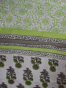 Ivory Grey Green Pink Hand Block Printed Cotton Suit-Salwar Fabric With Chiffon Dupatta - S1628167