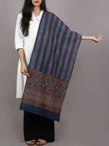 Indigo Maroon Ivory Black Mughal Nakashi Ajrakh Hand Block Printed Cotton Stole - S63170163