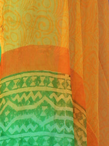 Seafoam Green Yellow Orange Hand Block Printed Cotton Suit-Salwar Fabric With Chiffon Dupatta - S1628168