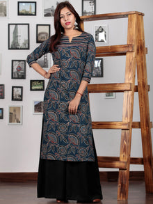 Indigo Maroon Black Ajrakh Hand Block Printed Kurta in Natural Colors - K66BP065