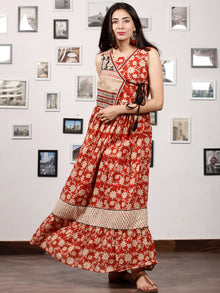 Naaz SUN FLOWER - Hand Block Printed Cotton Long Angrakha Dress - DS65F001
