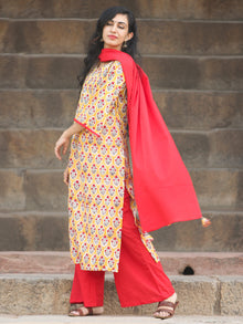 Garden In Yellow - Hand Block Printed Kurta Set With Dupatta - SS01F776