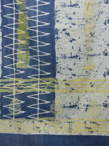 Indigo Ivory Yellow Grey Mughal Nakashi Ajrakh Hand Block Printed Cotton Stole - S63170165