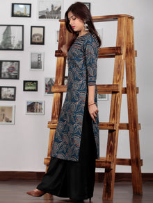 Indigo Maroon Black Ajrakh Hand Block Printed Kurta in Natural Colors - K66BP065