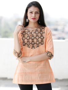Peach Embroidred Hand Block Printed South Cotton Top  - T64FXXX