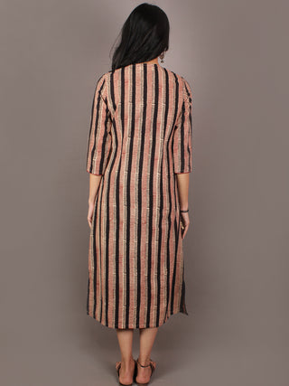 Red Black Beige Hand Block Printed Angrakha Cotton Dress - D1731501
