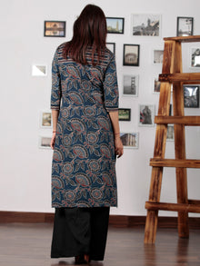 Indigo Maroon Black Ajrakh Hand Block Printed Kurta in Natural Colors - K66BP065