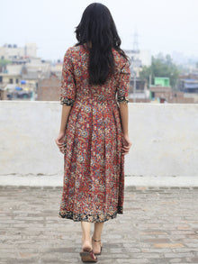 Red Beige Blue Mustard Black Hand Block Printed Cotton Dress With Box Pleats and side pockets- D70F577