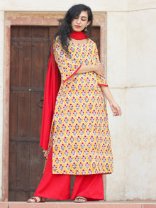 Garden In Yellow - Hand Block Printed Kurta Set With Dupatta - SS01F776
