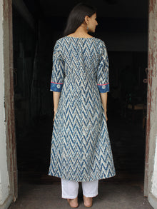 Indigo White Grey Hand Block Printed Cotton Kurta  - K124F1113