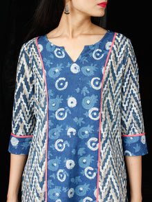 Indigo White Grey Hand Block Printed Cotton Kurta  - K124F1113