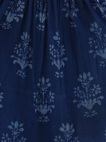 Indigo Magenta Hand Block Printed Cotton Midi Length Dress With Angrakha Neck - D192F904