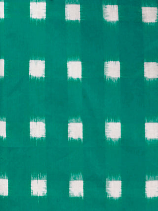 Teal Green White Long Sleeveless Handwoven Double Ikat Dress With Knife Pleats & Side Pockets - D32F1240