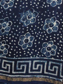Indigo Ivory Hand Block Printed Chanderi Unstitched Kurta & Chanderi Dupatta With Cotton Salwar - S1628180