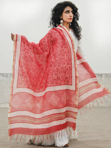 Candy Red Ivory Chanderi Hand Black Printed & Hand Painted Dupatta - D04170261