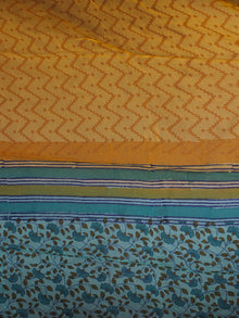 Mint Green Yellow Blue Hand Block Printed Cotton Suit-Salwar Fabric With Chiffon Dupatta - S1628171