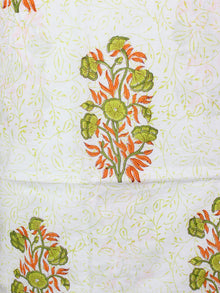 Ivory Mint Green Orange Hand Block Printed Cotton Suit-Salwar Fabric With Chiffon Dupatta - S1628172