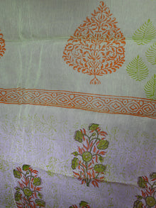 Ivory Mint Green Orange Hand Block Printed Cotton Suit-Salwar Fabric With Chiffon Dupatta - S1628172