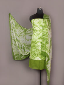 Moss Green Ivory Hand Shibori Dyed Cotton Suit-Salwar Fabric With Chiffon Dupatta - S1628178