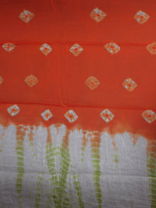 Mint Green Ivory Red Orange Hand Shibori Dyed Cotton Suit-Salwar Fabric With Chiffon Dupatta - S1628179