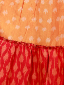 Yellow Red Orange Handloom Mercerised Ikat Long Cotton Tier Dress With Gathers - D169F1287