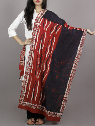 Maroon Ivory Deep Indigo Mughal Nakashi Ajrakh Hand Block Printed Cotton Stole - S63170166
