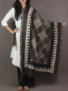 Brown Beige Black Chanderi Hand Black Printed Dupatta - D04170110