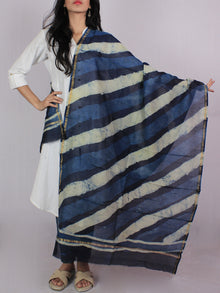 Indigo Blue Ivory Chanderi Hand Black Printed Dupatta - D04170120