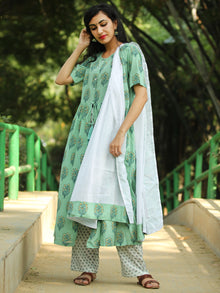 High Slit - Block Printed Kurta Set With Dupatta - SS01F1864