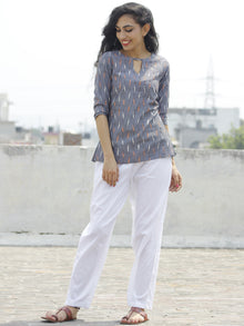 Grey Peach White Hand Woven Ikat Top  - T19F671