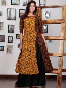Yellow Maroon Black Green Ajrakh Hand Block Printed Kurta With Front Slit - K61BP0146
