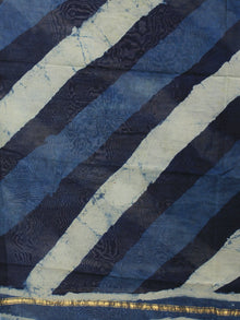 Indigo Blue Ivory Chanderi Hand Black Printed Dupatta - D04170120