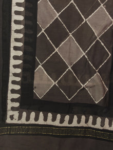 Brown Beige Black Chanderi Hand Black Printed Dupatta - D04170110