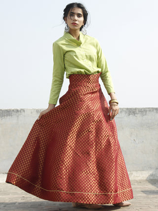 Maroon Golden Brocade Skirt  - SK001F001