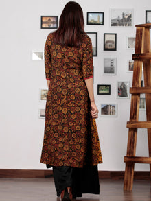 Yellow Maroon Black Green Ajrakh Hand Block Printed Kurta With Front Slit - K61BP0146