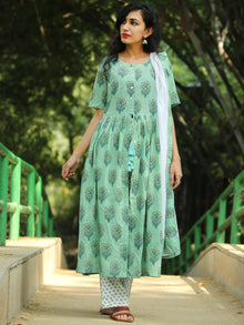 High Slit - Block Printed Kurta Set With Dupatta - SS01F1864