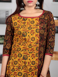 Yellow Maroon Black Green Ajrakh Hand Block Printed Kurta With Front Slit - K61BP0146