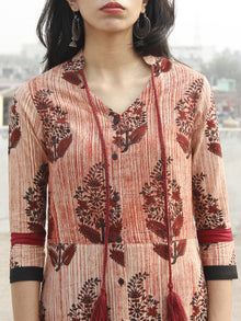 Beige Maroon Black Hand Blocked Cotton Long Dress With Stand Collar  - D165F1156