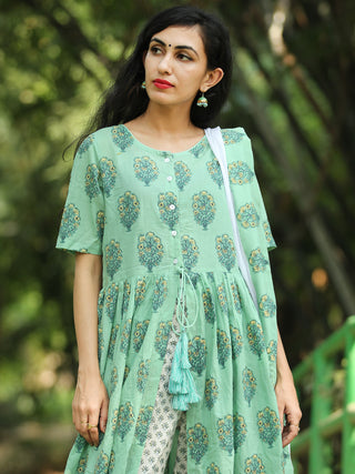High Slit - Block Printed Kurta Set With Dupatta - SS01F1864