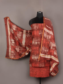 Rust Red Brown Beige Hand Block Printed Chanderi Unstitched Kurta & Chanderi Dupatta With Cotton Salwar - S1628181