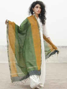 Green Black Yellow Ivory Chanderi Hand Black Printed & Hand Painted Dupatta - D04170272