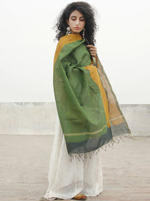 Green Black Yellow Ivory Chanderi Hand Black Printed & Hand Painted Dupatta - D04170272