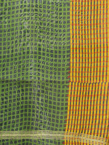 Green Black Yellow Ivory Chanderi Hand Black Printed & Hand Painted Dupatta - D04170272