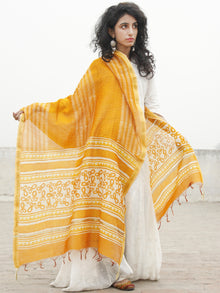 Bright Yellow Ivory Chanderi Hand Black Printed & Hand Painted Dupatta - D04170274