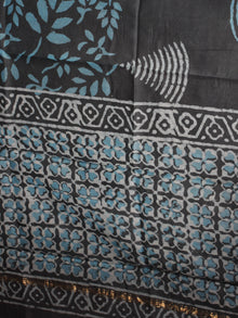 Arctic Blue Grey Ivory Hand Block Printed Chanderi Unstitched Kurta & Chanderi Dupatta With Cotton Salwar - S1628183